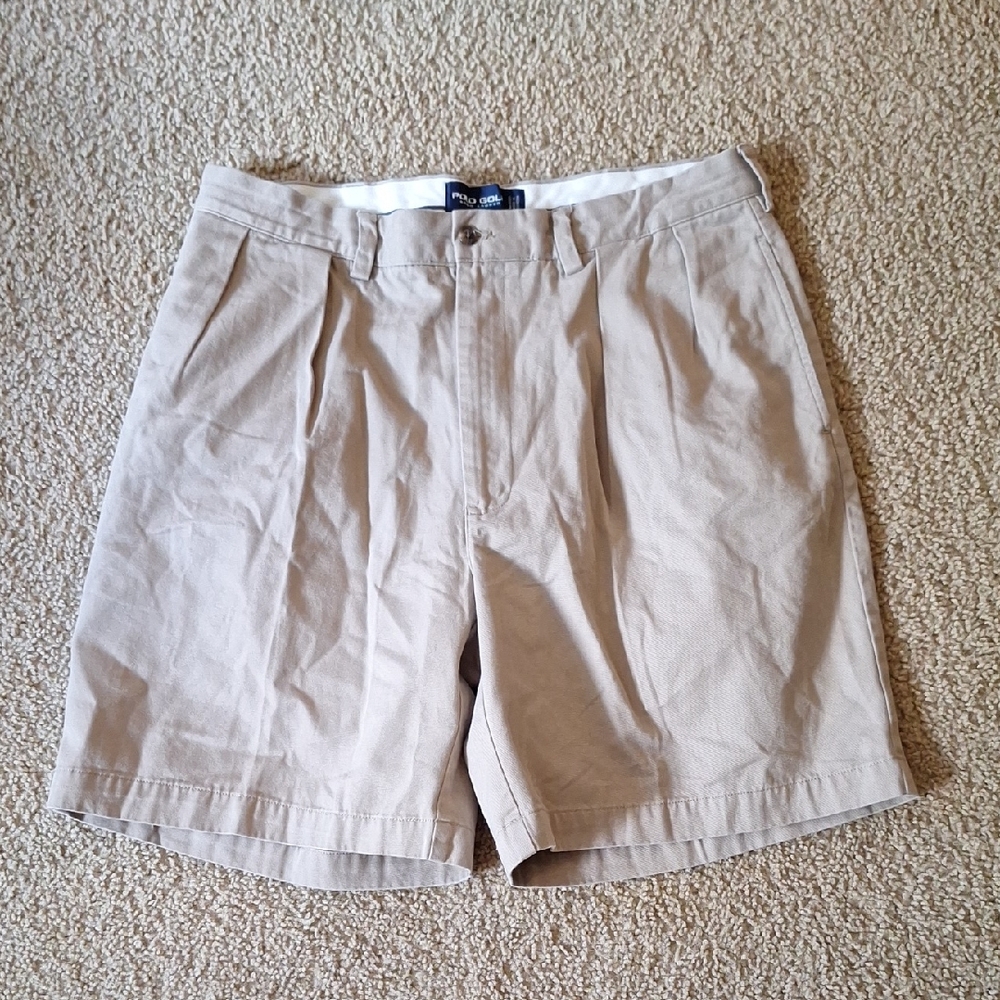 POLO GOLF RALPH LAUREN 100% Cotton Classic Khaki Golf Shorts Size 36